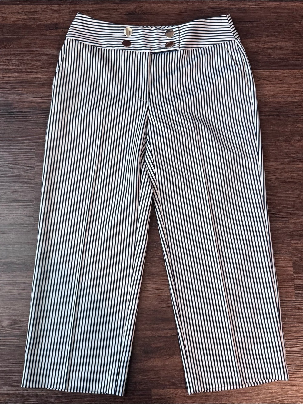 Chicos Sailor Stripe Crop Pants Women 0 S/4 Silver Hardware Blue White Nautica